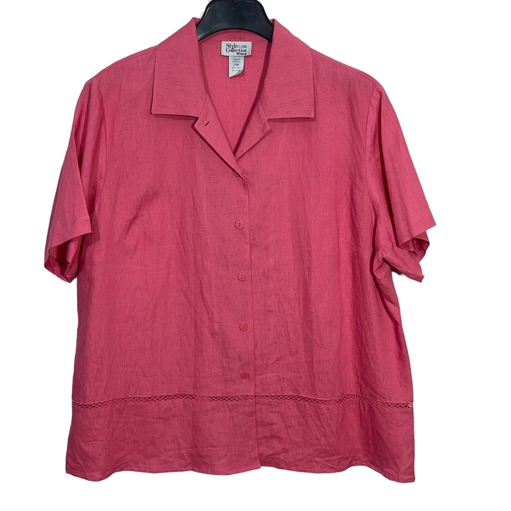 Style & Co Woman Collection Pink Linen Button Down Shirt Size 20W